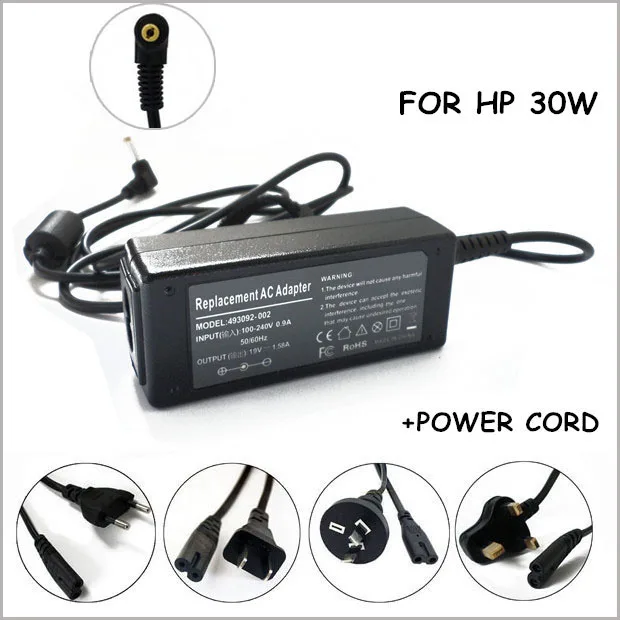 19V Laptop AC Adapter Charger Notebook Power Supply Cord For Compaq Presario CQ10 HP Mini 1011TU 1124TU 1125TU 1116TU 1131TU