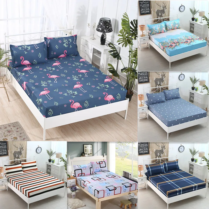 

Bed Sheet With Pillowcase Printed Bed Linen Queen Size Mattress Covers All-inclusive Fitted Sheet 3pcs Set With Elastic Band