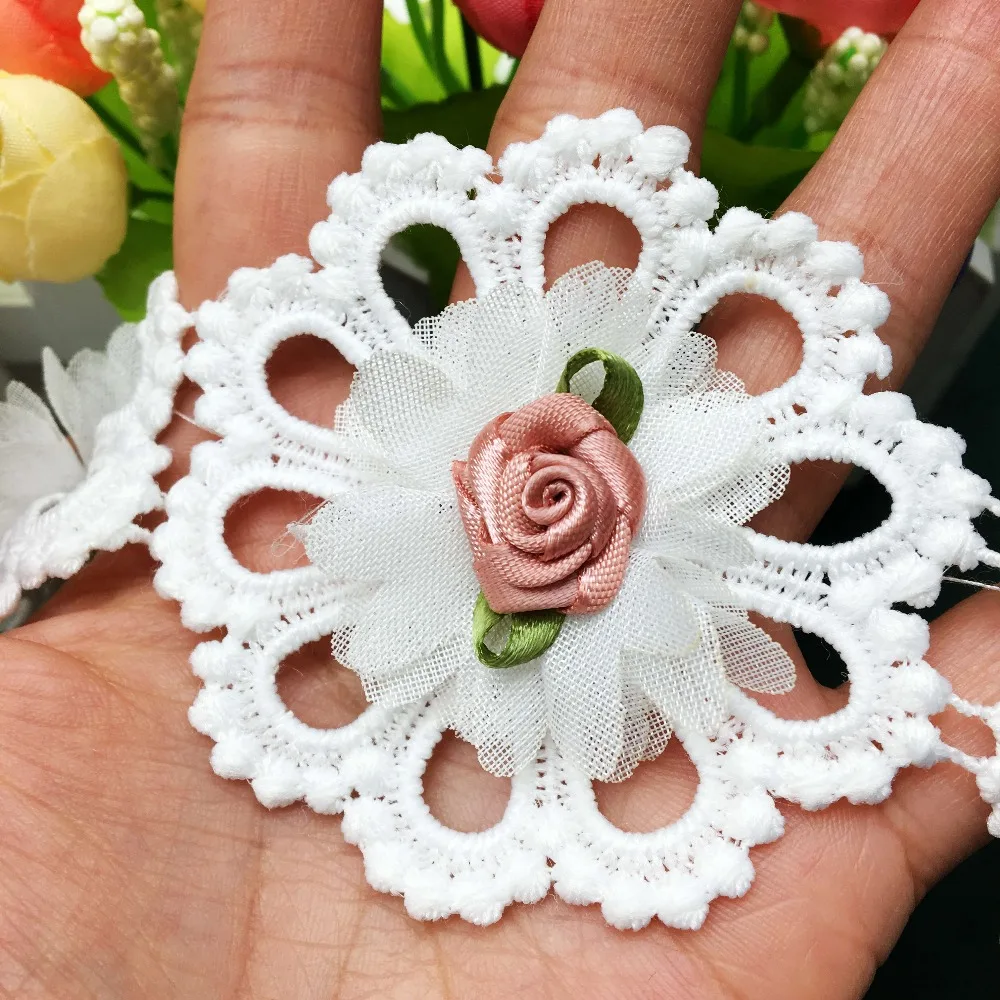 

10X White Flower Rose Lace Edge Trim Ribbon Embroidered Wedding Dress Handmade Garment Vintage Cotton Laces Fabric Sewing Craft