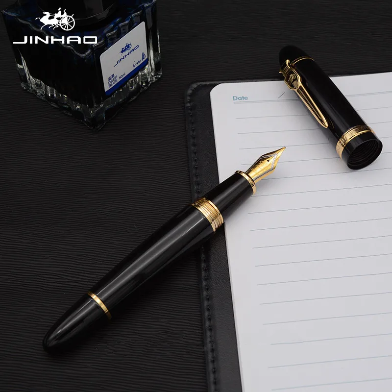 

Jinhao 159 Fountain Pen ink Markers Calligraphy Pen Caneta Stationery luxury Ink Pen 18KGP Gold clip Vulpen m nib fountain lamy