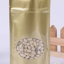 Распродажа! 10 шт. 15x23 см золотого цвета Алюминий Фольга мешок с окном, встать ziplock Еда Сумки, чай гайка Еда Сумки упаковка Сумки