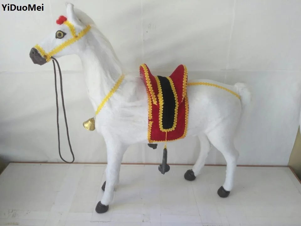

large 50x45cm artificial saddle horse plastic&furs white horse handicraft,home desk decoration gift a1008