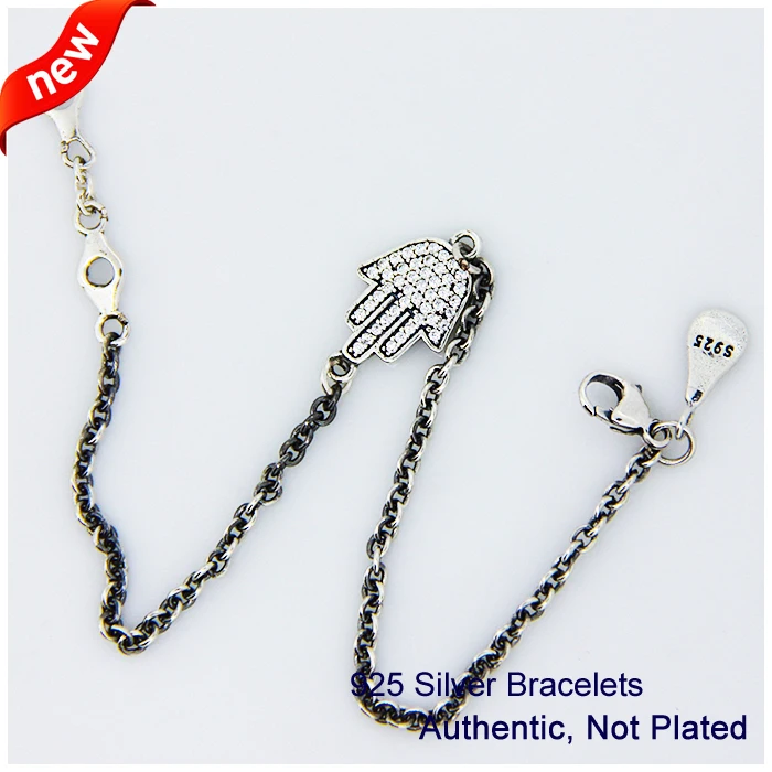 

Hamsa hand silver bracelet Compatible with European Jewelry Size 16-21CM New 100% 925 Sterling Silver with CZ European Style