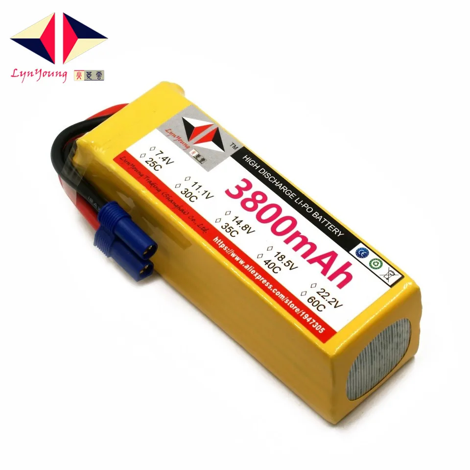 

LYNYOUNG RC LiPo battery 6S 22.2V 3800mAh 35c max 70C For Helicopter Quadrotor Airplane Car drone