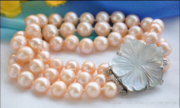 

Free shipping >>>>>>Z5871 REAL 3row 8" 10mm pink round FRESHWATER CULTURED pearl BRACELET
