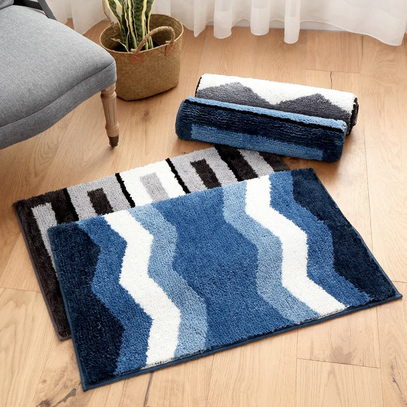 Billige Blau Streifen stil Bad Teppich Matte Polyester super faser anti slip matte für bad Schwarz grau gelb tier bad matte