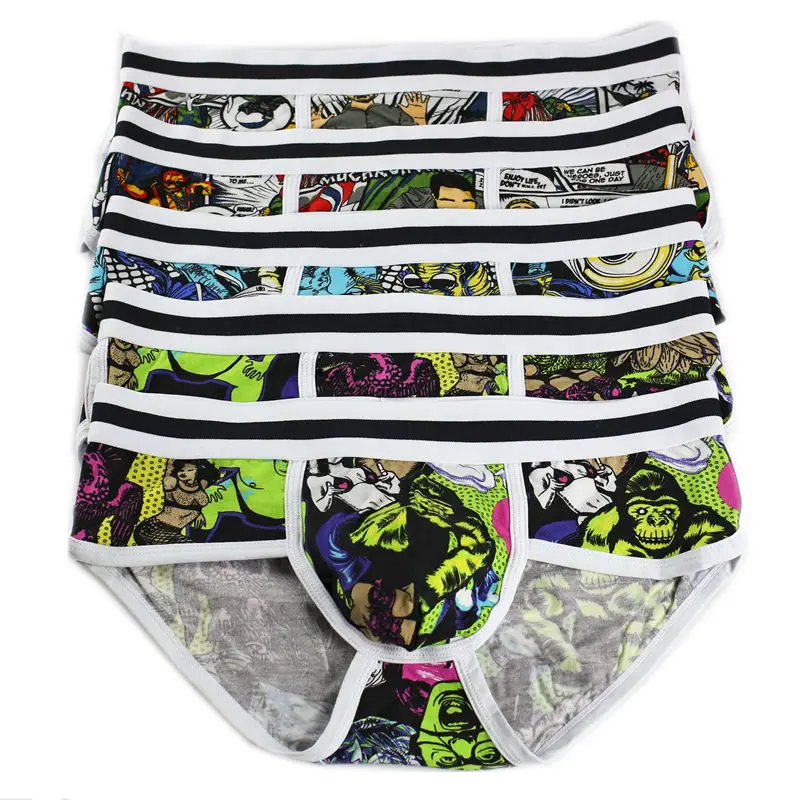 

Mens Underwear Briefs Wholesale 5Pcs/Lot Cartoon Printed Sexy Bulge Pouch Panties Cotton Soft Underpants Comfortable Briefs New