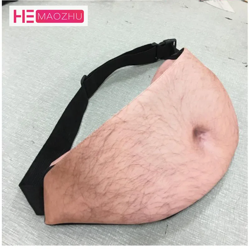 

3D Woman Dadbag Belly Men's Pockets of Novelty Phone Anti-Theft Bag Waistband Travel Organizer Beer Fat Belly Hairy Fanny Block
