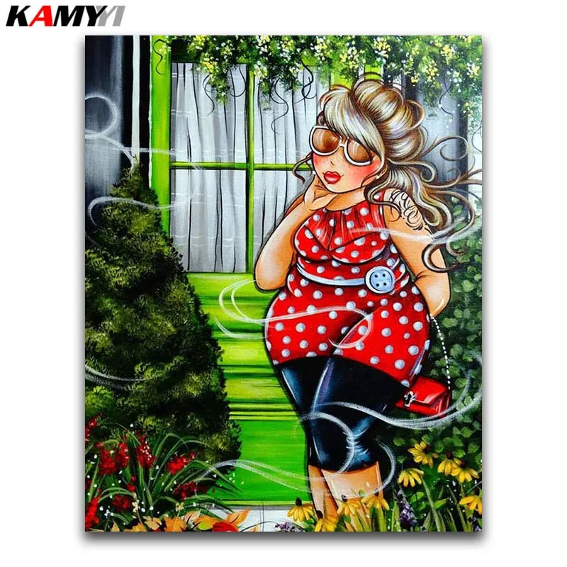 Темно-серый Полная круглая Алмазная вышивка мультфильм комикс 5D Сделай Сам Алмазная вышивка крестиком Толстая Леди набор полный квадратный 3D Алмазная мозаика девушка - Цвет: Темно-серый