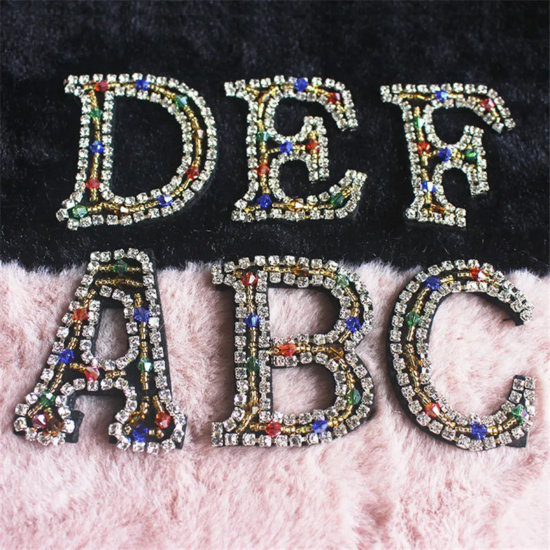 

26 English Letters Shinning beads Patches for clothing DIY sew on sequin rhinestone parches Beaded high quality applique patches