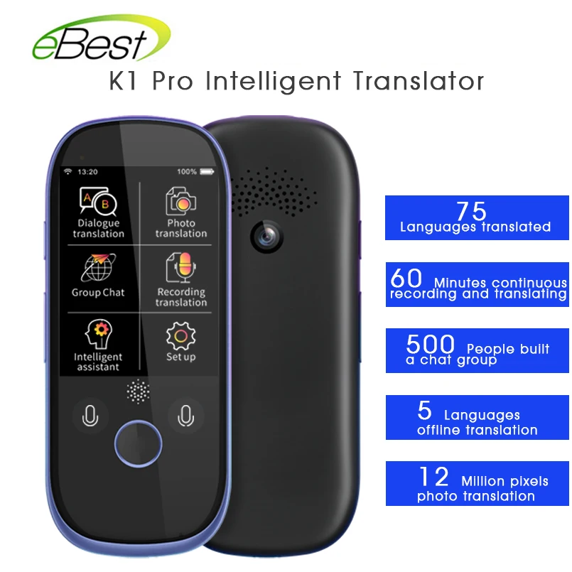 Портативный смарт-голосовой переводчик Boeleo K1 Pro AI 4 Гб 2 дюйма 45 дюймов для