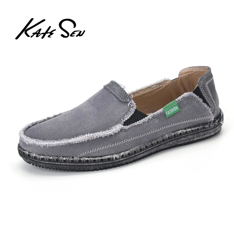 KATESEN 2019 summer canvas men's shoes breathable casual driving shoes slip easy to wear men's flat shoes soft big size loafers