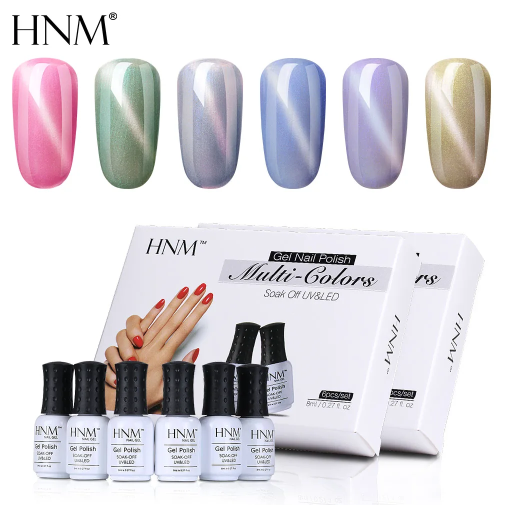 

HNM 6pcs/lot Nail Gel Kit 8ML Cat Eyes Series Set UV LED Lamp Nail Gel Polish Long Last Lucky Lacquer Gel Varnish Kit Gift Glue