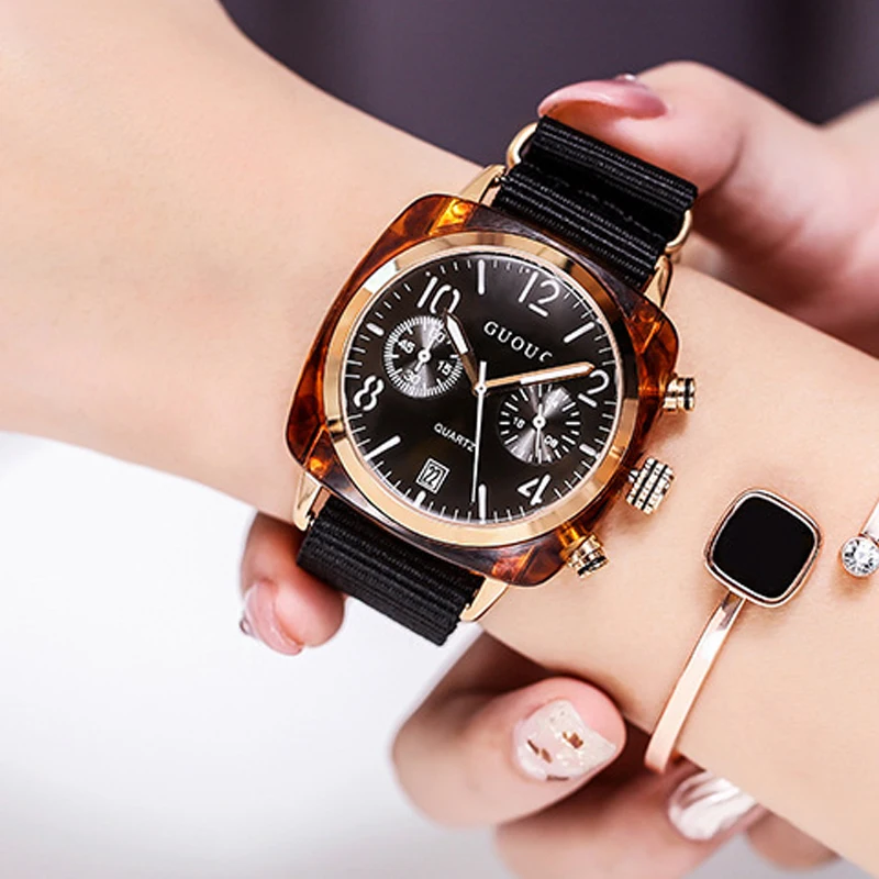 

Fashion waterproof large dial canvas with watch women's watch Brand Gold Women unique design quartz watch ontre RelogioFeminino