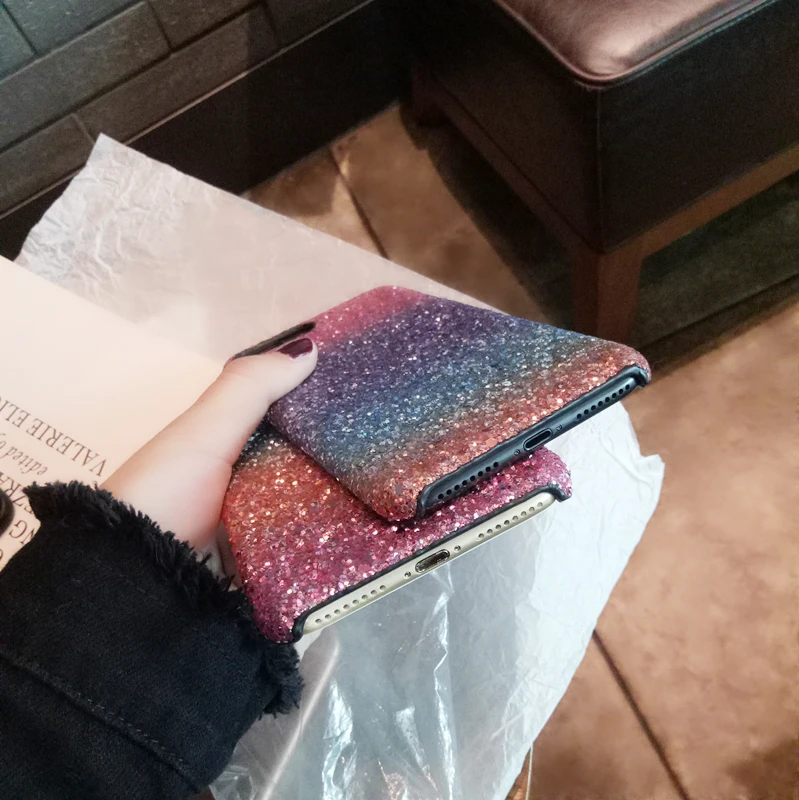 Жесткий чехол накладка из поликарбоната с блестящими блестками для iPhone X XS 8 7 6 6S