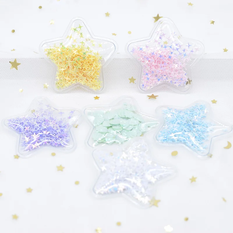 

6Pcs 5cm Transparent Plastic Star with Colorful Sequins Inside Appliques DIY Headwear Accessories Craft Handmade Decor Patch H25