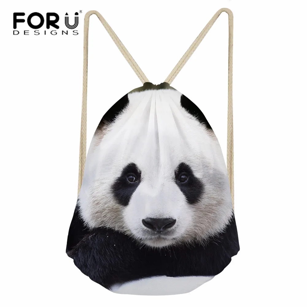 

FORUDESIGNS Bags Women Boys Girls School Bags Gift Bookbag For Kids Polyester Drawstring Bags Cute White Panda Print Backpack