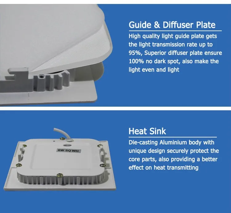10 шт./партия 2015 Новое поступление 6 Вт светодиодные панели квадратный потолочный светильник 2835smd лампы 85 ~ 265 В для кухни и ванной освещение