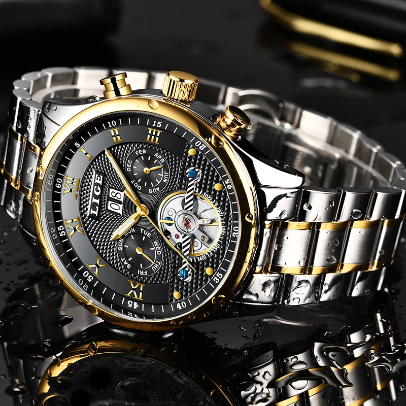 

LIGE Mens Watches Top Brand Luxury Automatic Mechanical Watch Men Full Steel Business Waterproof Sport Watches Relogio Masculino