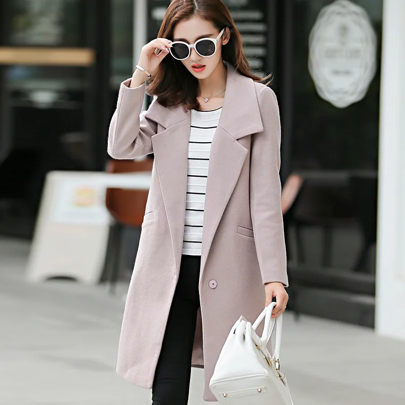 

Hot Sale Women's Wool Coat High Quality Winter Jacket Women Slim Woolen Long Cashmere Coats Cardigan Jackets Elegant Blend