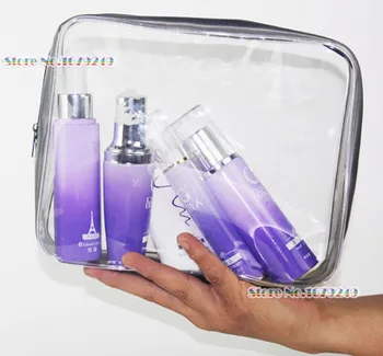 

24*20*5cm Cosmetic Bag Clear Transparent Plastic PVC Bags Transparent travel zipper bag /Promotional set Toy gift bag 100pcs/lot