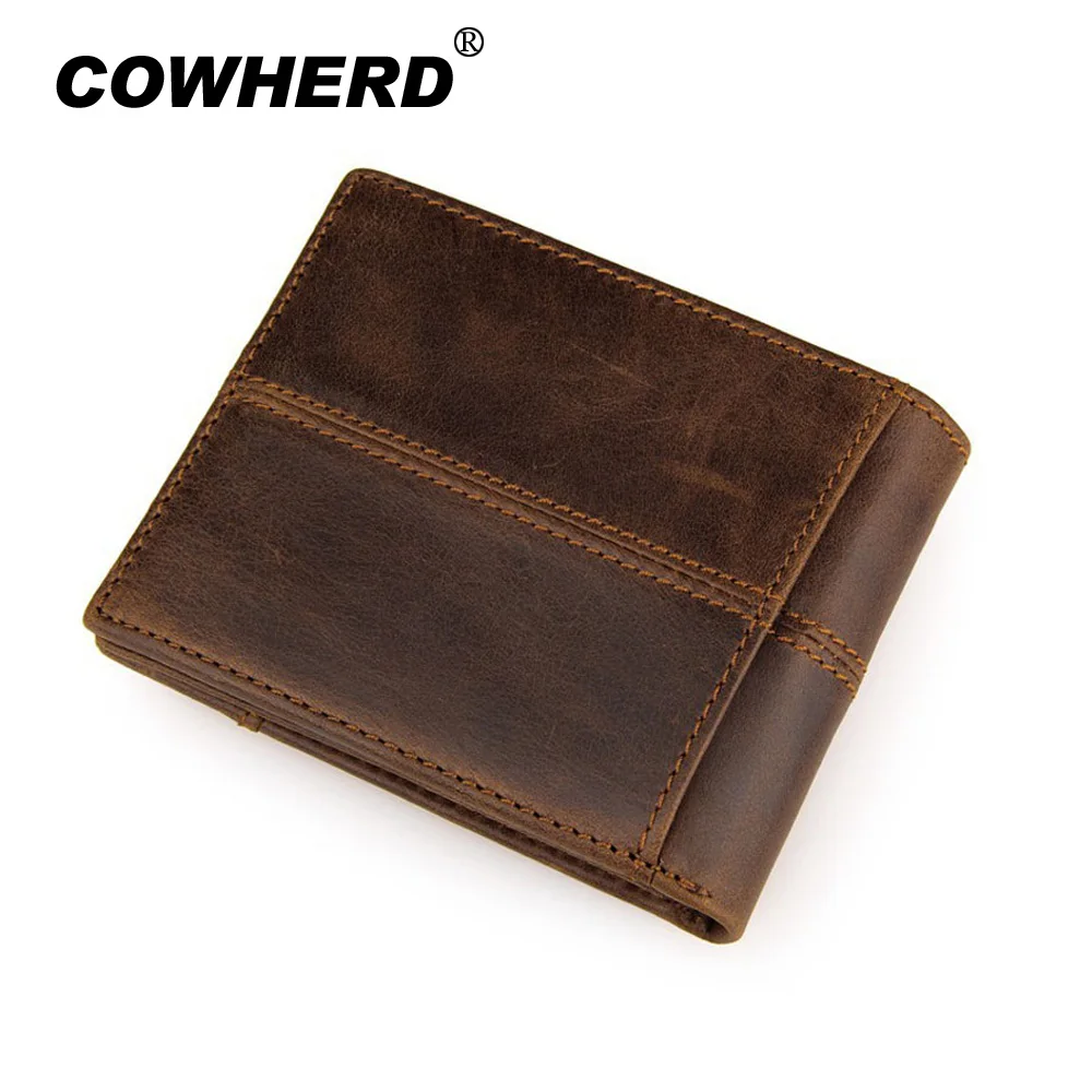 2017 High Quality Vintage 100% Guarantee Real Crazy Horse Leather Genuine Men Short Wallets Folding Purse 8064 | Багаж и сумки