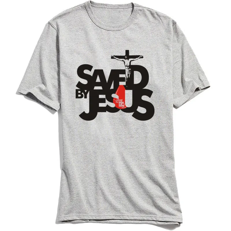 Мужская футболка с надписью Saved By Jesus персонализированная коротким рукавом на