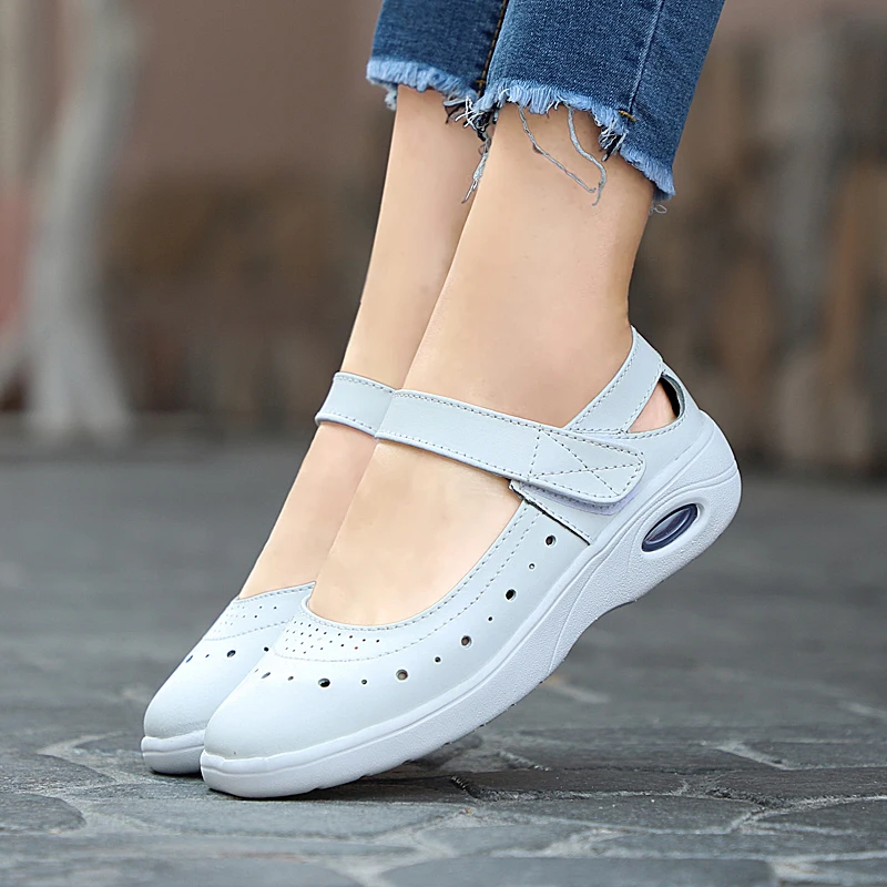 New White Angel Women Genuine Leather Sneakers Breathable Outdoor Flats ...