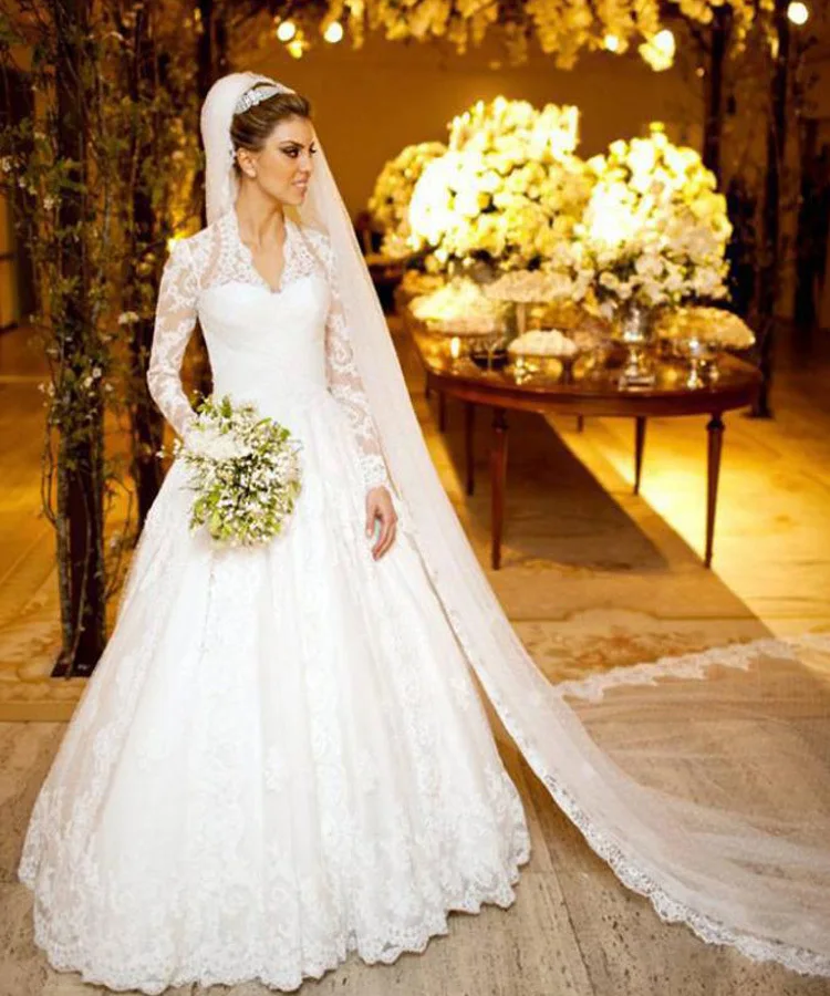 Wedding Dresses High Collar Long Sleeve Wedding Dress Muslim Lace