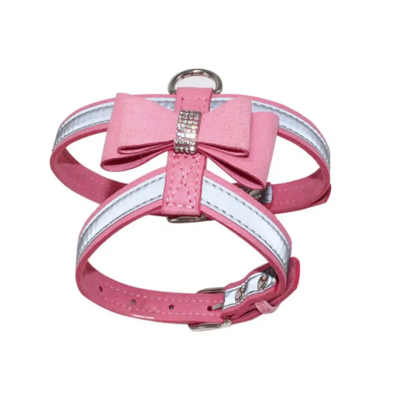 

2018 Pet Puppy Dog Harness Leather Leash Bling Rhinestone For Small Dog Puppy Cat Chihuahua Pink Collar Pet Suppliers