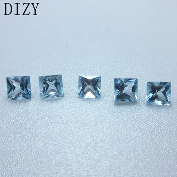 

DIZY Sky Blue Topaz Square Princess Facetted Cut 5*5 mm,5pcs Approx 4.0Cts Natural Loose Gemstone For diy Jewelry Mounting