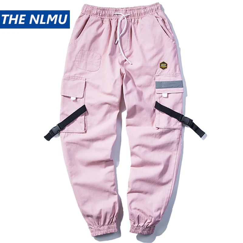 2019 для мужчин Уличная бегунов Брюки для девочек хип хоп ленты дизайн розовый B Jogger брюки мужские брюки-карго мотобрюки пот WB73