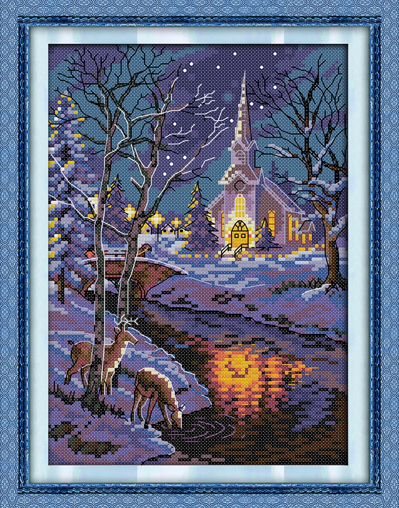 Joy Sunday зимние ночные сцены 2 Счетный 11CT 14CT Набор для вышивки крестом пейзаж наборы для вышивки крестом для вышивки домашний декор рукоделие