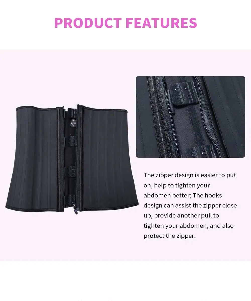 NB1311-02 Atbuty Zipper and hooks Latex Waist Trainer 25 Steel boned Waist Cincher Corset Workout Slim Body Shaper Girdles (3)