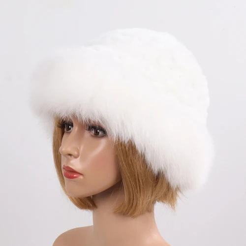 Новое поступление милые девушки натуральный Лисий мех шапки женские зимние теплые натуральная шапка из меха кролика рекс вязанный натуральная шерсть шапка оптом и в розницу - Цвет: white