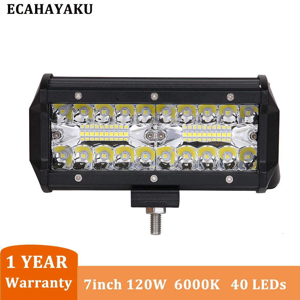 

ECAHAYAKU 7 Inch 120W Combo Led Light Bars Spot Flood Beam for Work Driving Offroad Boat Car Tractor Truck 4x4 SUV ATV 12V 24V