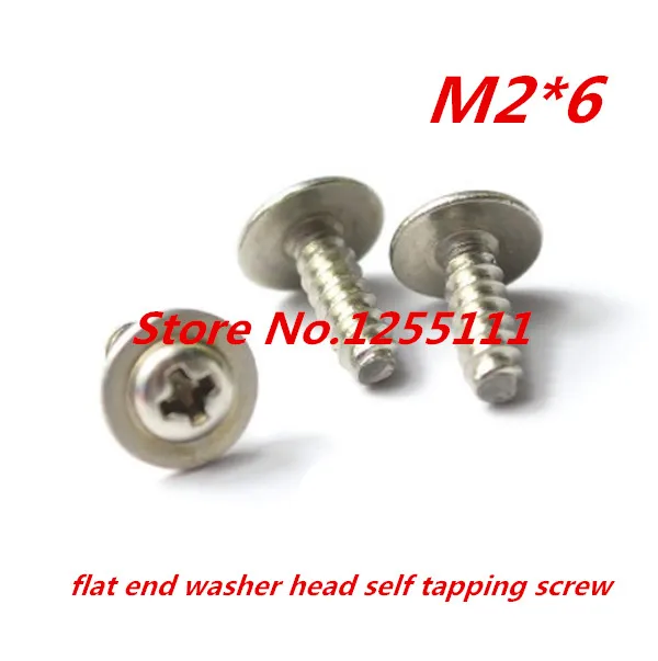 100pcs M2 x 6 stainless steel washer head self tapping screw with flat
