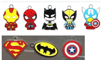 

100pcs avengers batman superman cartoon mix Enamel Metal Charm necklace Pendants DIY Jewelry Making Party Favors