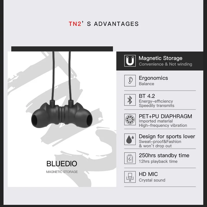 Bluedio TN2 Bluetooth наушники мини-Активная шумоподавление стерео звук Спортивная беспроводная гарнитура с микрофоном