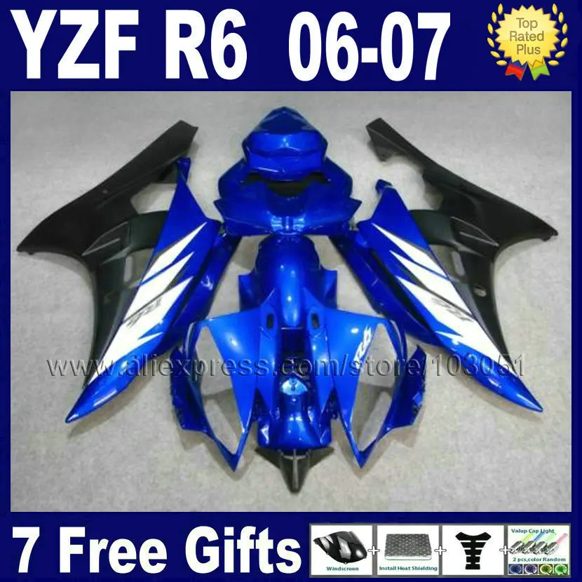 Customize Injection road race fairings kit For YAMAHA YZF R6 06 07  YZFR6 2006 2007 plastic blue black body repair fairing parts