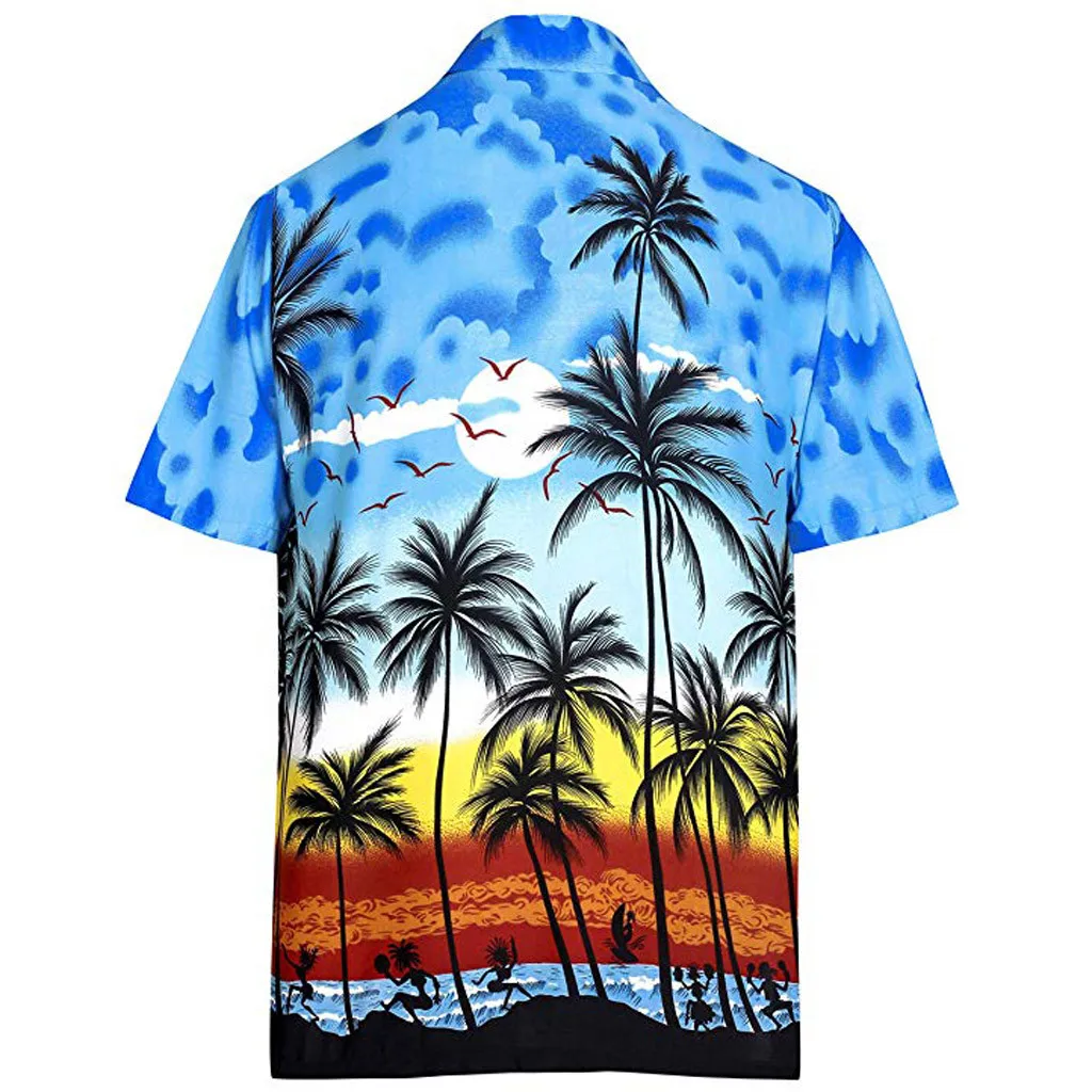 Летняя гавайская рубашка мужская гавайская Пальма принт пляж короткий рукав поддельный карман Топ блузка Camisas Hombre гавайская рубашка