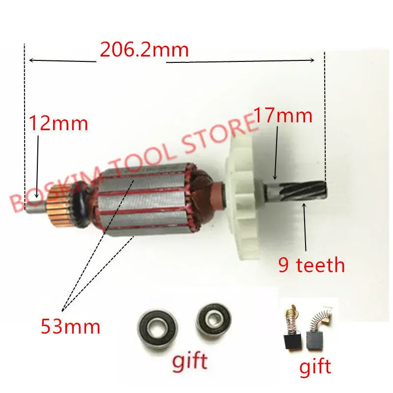 AC 220V 240V 9 teeth Anchor Armatur Engine Rotor Replacement for