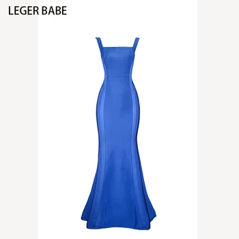 

2019 new cheap hot selling long open back off backless party gown evening prom vestido blue square neck strap bandage maxi dress