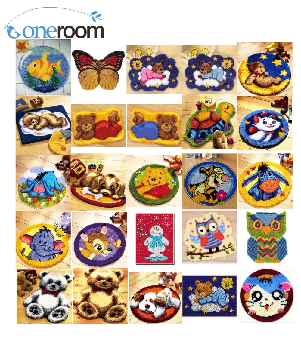 

2th Oneroom Bear and animals DIY Unfinished Crocheting Yarn Mat Latch Hook Rug Kit Floor Mat Santa Claus Picture Carpet Set