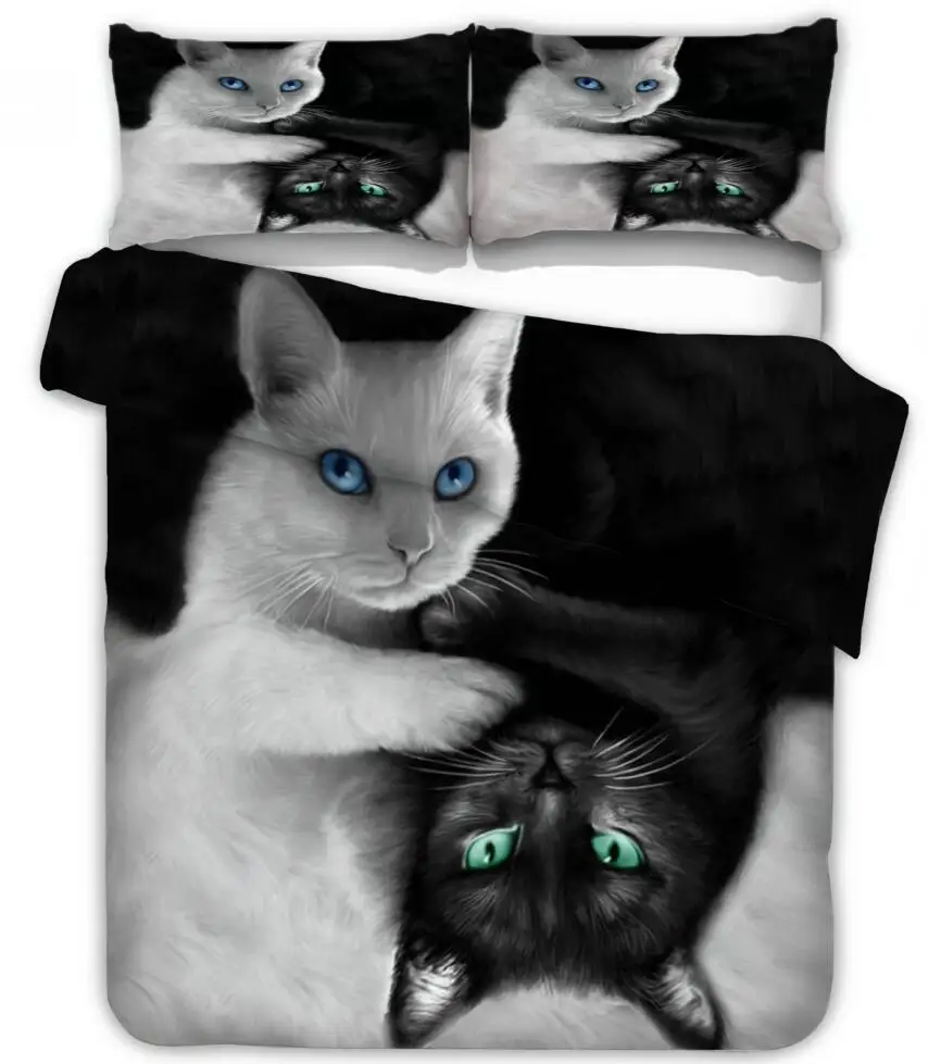 

Black White Cat Bedding Sets Duvet Cover Set 2/3pcs Queen King Quilt Cover Bedclothes Bed Linen(No Sheet No Filling)