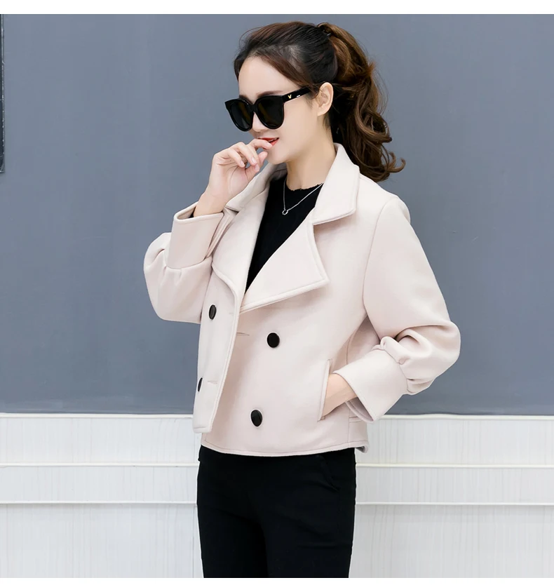 Английский стиль короткое Женское шерстяное пальто с пышными рукавами зимняя куртка с отложным воротником кашемировое пальто