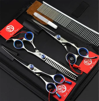 

7 inch Professional Pet Scissors Set Cutting Thinning Curved Scissors+Comb 3pcs/Sets Japan 440C High Quality Dog Grooming Shears