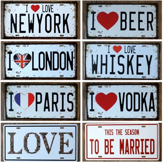 Автомобильный номерной знак I Love New York Tin Sign на стену для дома и бара Decor 15x30