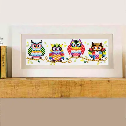 cs-2767 Cross Stitch Kit The Owl Family Colorful Owls Bird SO