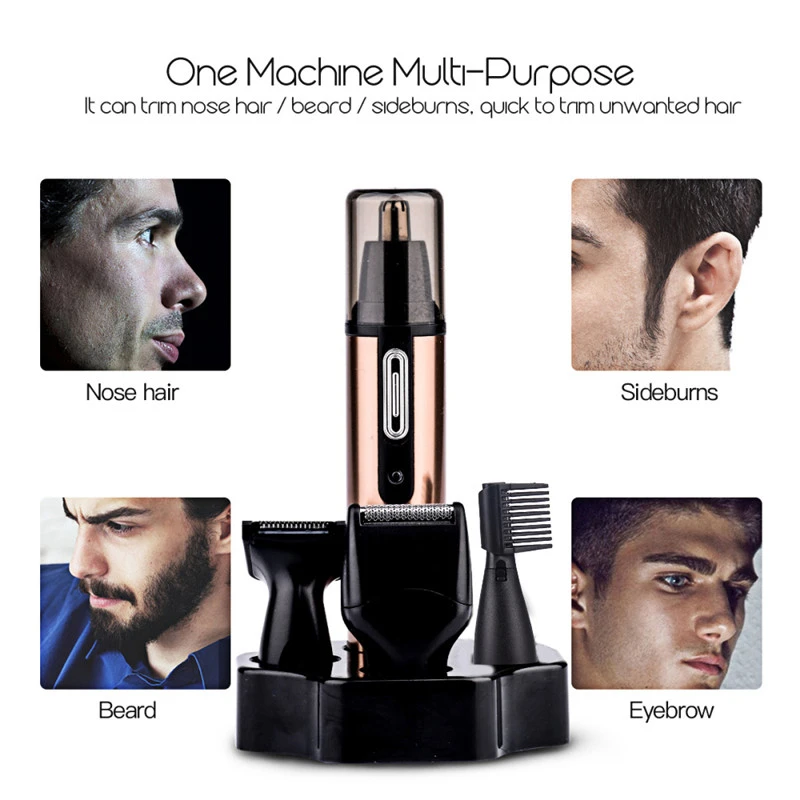 Kemei 4 in 1 Original Nose Trimmer Electric Shaving Safe Face Care Trimmer Rechargeable Nose Hair Trimer For Men Women